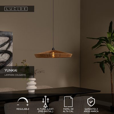 Lucide YUNKAI - Lámpara colgante - Ø 70 cm - 1xE27 - Natural